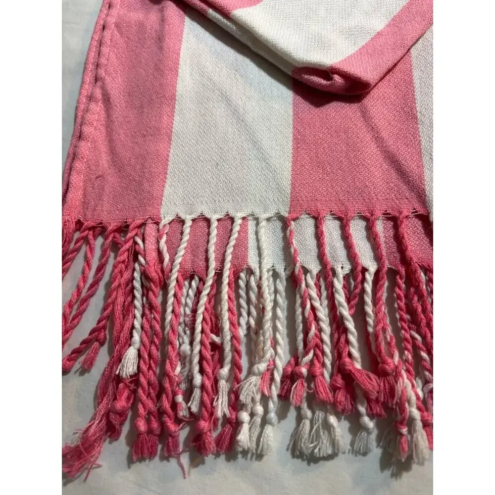 Pink and White Striped Turkish Towel with Fringe